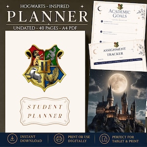 Agenda estudiantil inspirada en Hogwarts / PDF imprimible de 40 páginas / Agenda académica sin fechas y arte de fans inspirado en Hogwarts de regalo