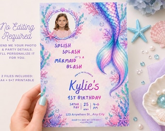 Mermaid Birthday Invitation, Mermaid Bash Under the Sea Birthday Invite, Mermaid Invites