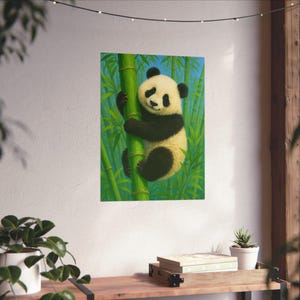 Panda Wall Art, Cute panda poster for kids room, Bamboo forest panda illustration for nursery