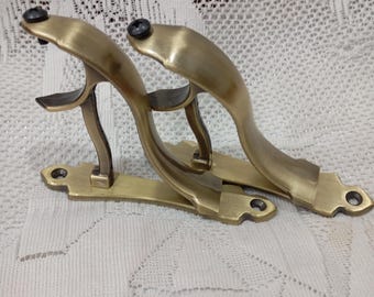 Antique Brass Finish Curtain Bracket Finials, Unique Design (Pair)
