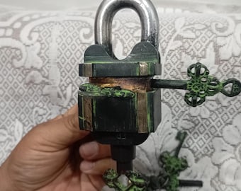 Antique Brass Puzzle Lock with Keys – Home Office Decor, Durable Lock