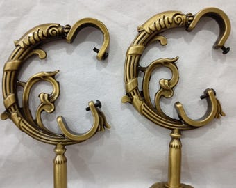 Antique Floral Drapery Tie Back Hooks, Brass Finish Curtain Holders home decor ,(1 Pair)