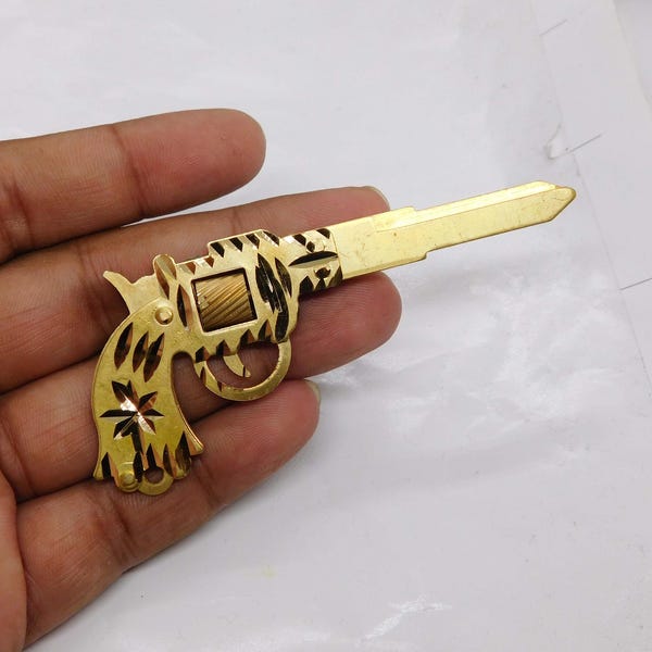 Gun Shape Brass Key, Custom House Door Key Kwikset KW1