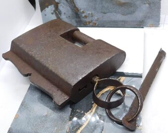 Antique Indian Iron Padlock, 100-Year-Old Working Puzzle Lock with Key
