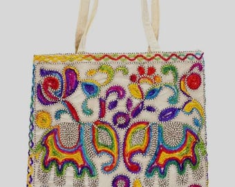 Handmade Rajasthani Embroidered Tote Bag: Ethnic Style, Zip Closure, College Office Use