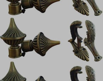 Antique Brass Finish Curtain Bracket Finials, Unique Design combo (Pair)