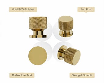 Tiradores de aluminio dorado para armarios, herrajes modernos para cocina (acabado dorado PVD) (juego de 2 piezas)