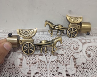 Antique Horse Cart Curtain Brackets, Brass Aluminum Finials (1 Pair)
