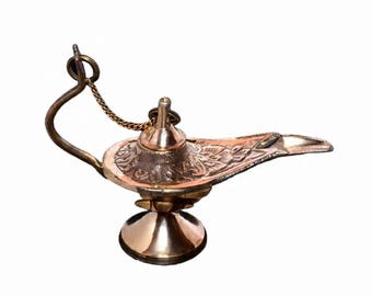 Antique Brass Miniature Aladdin's Chirag/Lamp for Vintage Home-Office Decor & Gift Showpiece