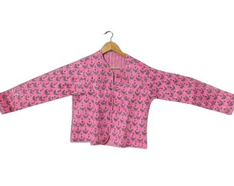 Floral Cotton Kantha Quilted Jacket - Bohemian Reversible Coat