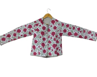 Floral Cotton Kantha Quilted Jacket, Bohemian Reversible Coat