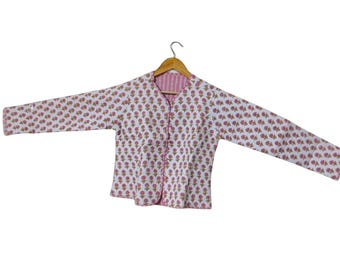 Floral Quilted Kantha Jacket, Bohemian Reversible Cotton Coat
