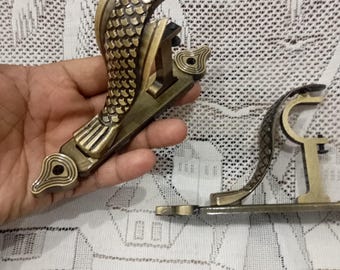 Antique Brass Finish Curtain Bracket Finials, Unique Design (Pair)