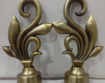 Antique Brass Finish Curtain Bracket Finials, Unique Design (Pair)