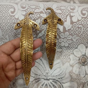Solid Brass Pranjals house Brass Leaf Design Door Handle 1 Pair