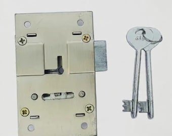 Antique Iron 6-Lever Cupboard Lock with Keys, Wardrobe & Drawer Use