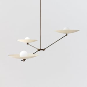 Modern Brass 3-Light Chandelier | Handmade Mid-Century Ceiling Light Fixture | Stilnovo Sputnik Adjustable Arm Pendant Lamp | Vintage Light