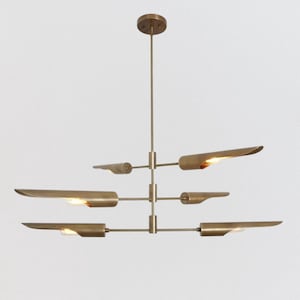 Modern Brass Sputnik Chandelier – 6 Arm Stilnovo Pendant Light | Handmade Mid Century Ceiling Fixture | Custom Brass Lighting