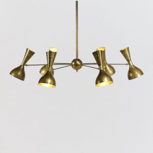 Stillnovo 6-Light Brass Chandelier | Mid Century Modern Handmade Ceiling Fixture | Italian Style Vintage Brass Retro Hanging Lighting