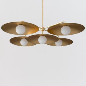 Italian Brass Sputnik Chandelier – Mid Century Stilnovo Pendant Light – 5-Light Raw Brass Ceiling Fixture – Handmade Modern Retro Lighting