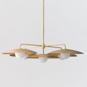 Italian Brass Sputnik Chandelier – Mid Century Stilnovo Pendant Light – 5-Light Raw Brass Ceiling Fixture – Handmade Modern Retro Lighting