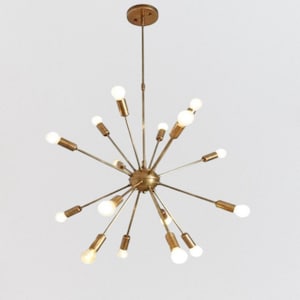 Mid Century Modern Sputnik Chandelier | 18-Light Brass Starburst Ceiling Light Fixture | Custom Drop Rod | Handmade Retro Lighting