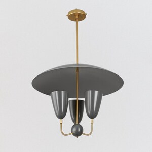 Mid Century Modern Pendant Light – Italian Sputnik Black & Brass 3-Light Chandelier with Dome Shade | Retro Stilnovo Style Ceiling Fixture