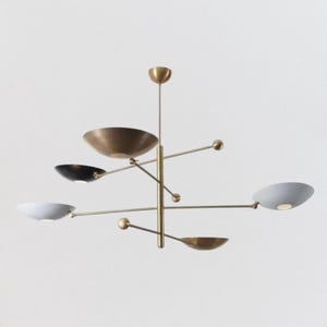 5 Light Mid Century Modern Sputnik Chandelier – Italian Style Raw Brass Pendant Light Fixture – Handmade Adjustable Ceiling Lighting