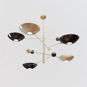 Mid Century Modern Sputnik Chandelier | 5-Light Italian Brass Starburst Pendant Light | Handmade Black & Brass Ceiling Light Fixture