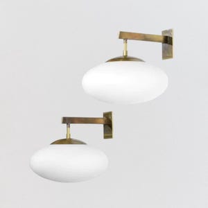 Modern Brass Wall Sconce with White Glass Shade – Mid-Century Wall Light Fixture – Handmade Italian Style Vintage Brass Wall Lamp Lighting