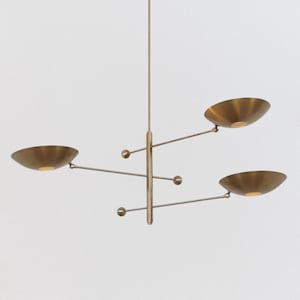 Mid Century Modern 3-Light Sputnik Chandelier – Raw Brass Pendant Light – Handmade Industrial Modern Ceiling Fixture