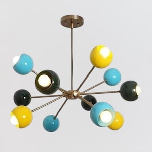 Stilnovo Style Sputnik Chandelier | Mid Century Modern 12-Light Multicolor Brass Ceiling Fixture | Retro Atomic Pendant Light