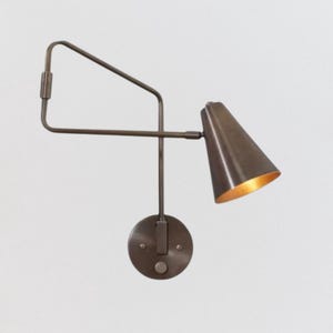 Mid Century Modern Brass Wall Sconce | 1 Light Stilnovo Style Adjustable Arm Lamp | Articulated Vintage Light with Dimmer Lighting