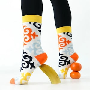 Socken Kasachstan Baumwolle des Autors Design mit Ethno-kasachischen Stil Größe Männer eur 38-42 uns 6-9