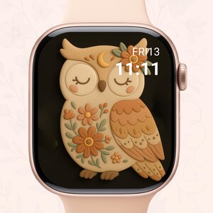 Quadrante Boho Owl / Sfondo 3D con estetica floreale per Apple Watch / Design con simpatico animale celeste