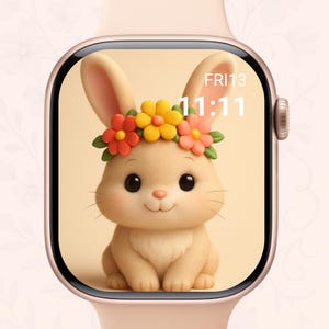 Quadrante per orologio Kawaii Bunny – Corona floreale 3D per coniglio per Apple Watch