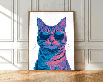 Neon Cat Pop Art Print – Funky Wall Decor (Digital Download)