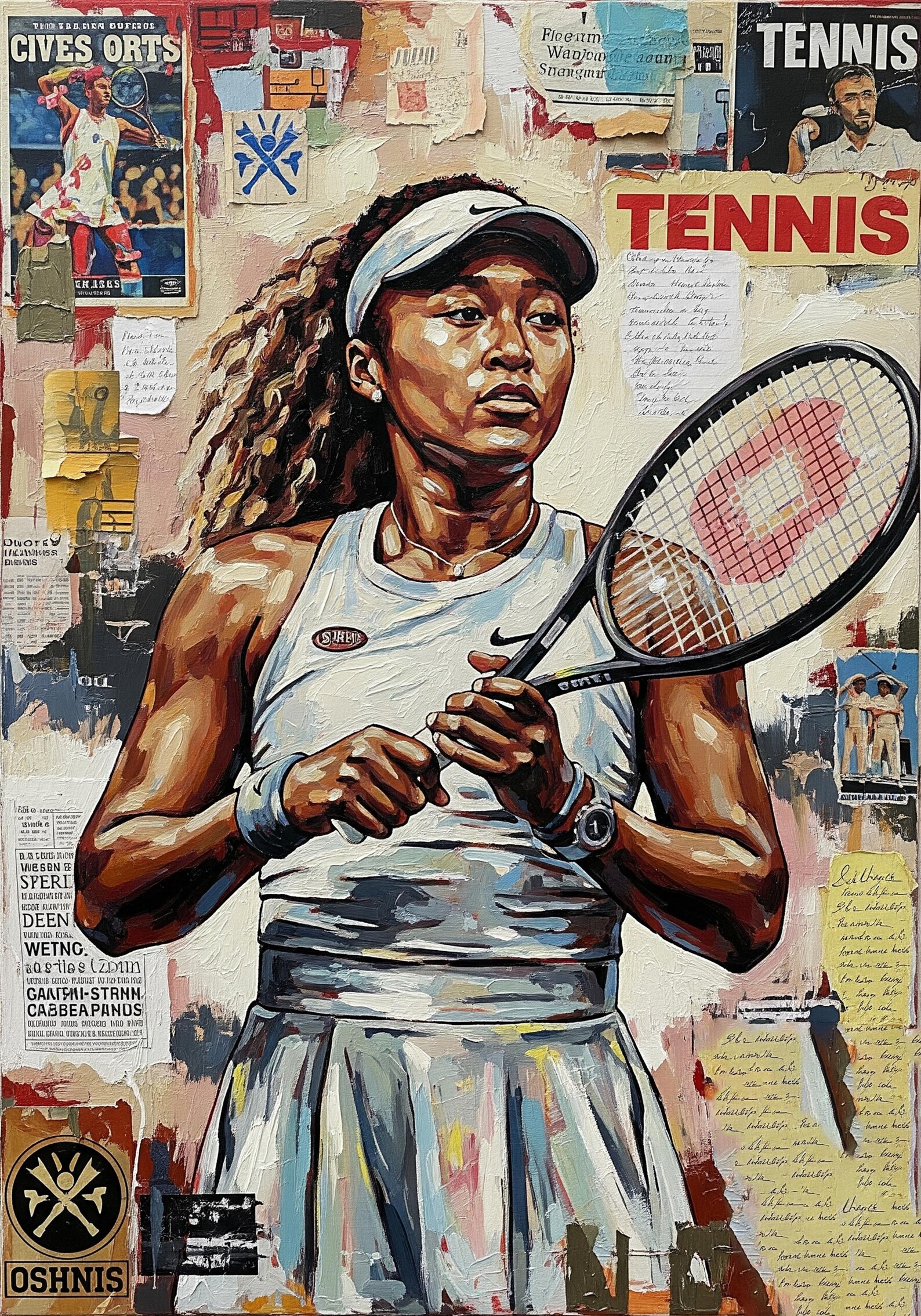 Photo inspiration: Naomi Osaka Tennis Art Print Vintage Impasto Oil Painting Collage Photo Inspiration