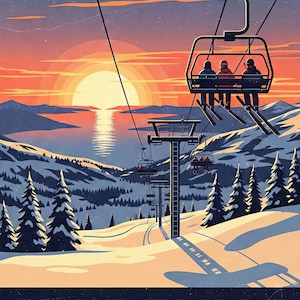 Lake Tahoe Ski Poster – Vintage USA Winter Sports Art