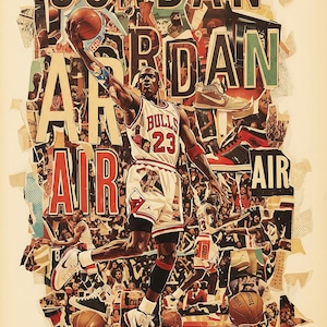Michael Jordan Vintage Collage Art Print: Retro Basketball Legend