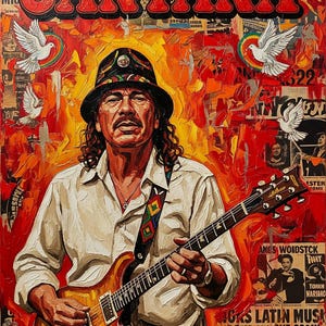 Carlos Santana Impasto Painting: Psychedelic Latin Rock Guitar Art