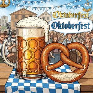 Oktoberfest Beer & Pretzel Art – Festive German Kitchen Print