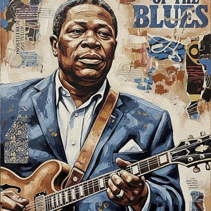 Vintage B.B. King Art Print: Abstract Impasto Blues Guitar