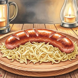 Bratwurst with Sauerkraut Wall Art – Traditional German Food Print