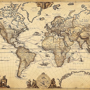 Vintage World Map Wall Art – Antique Style Printable for Rustic or Historical Home Decor