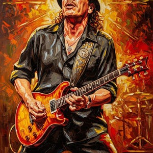 Carlos Santana Poster: Latin Guitar Canvas Print - Retro Rock Music (Digital Download)