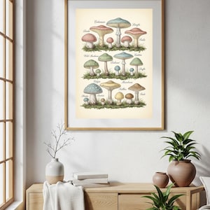 Vintage Botanical Mushroom Illustration | Colorful Wild Fungi Print | Soft Pastel Forest Art | 2:3 Printable Wall Decor