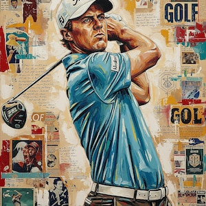 Vintage Jordan Spieth Golf Art: Impasto Oil Painting, Retro Sports Decor