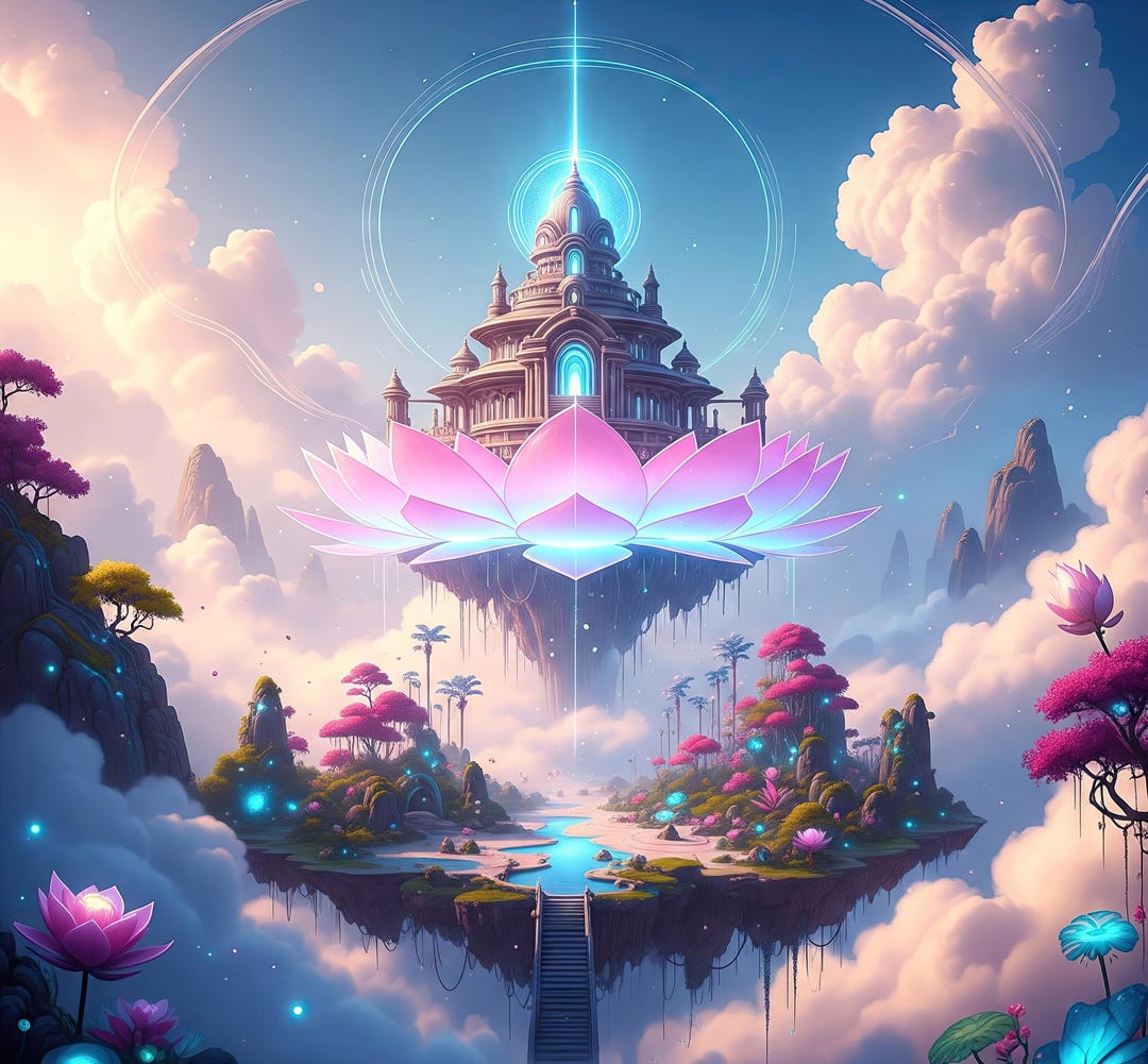 Surreal Floating Temple Wall Art – Fantasy Zen Cloudscape – Digital ...