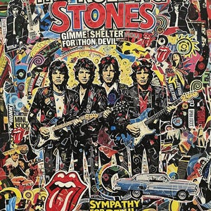 Rolling Stones Collage Art: Torn Magazine Surreal Rock Poster (Digital Download
